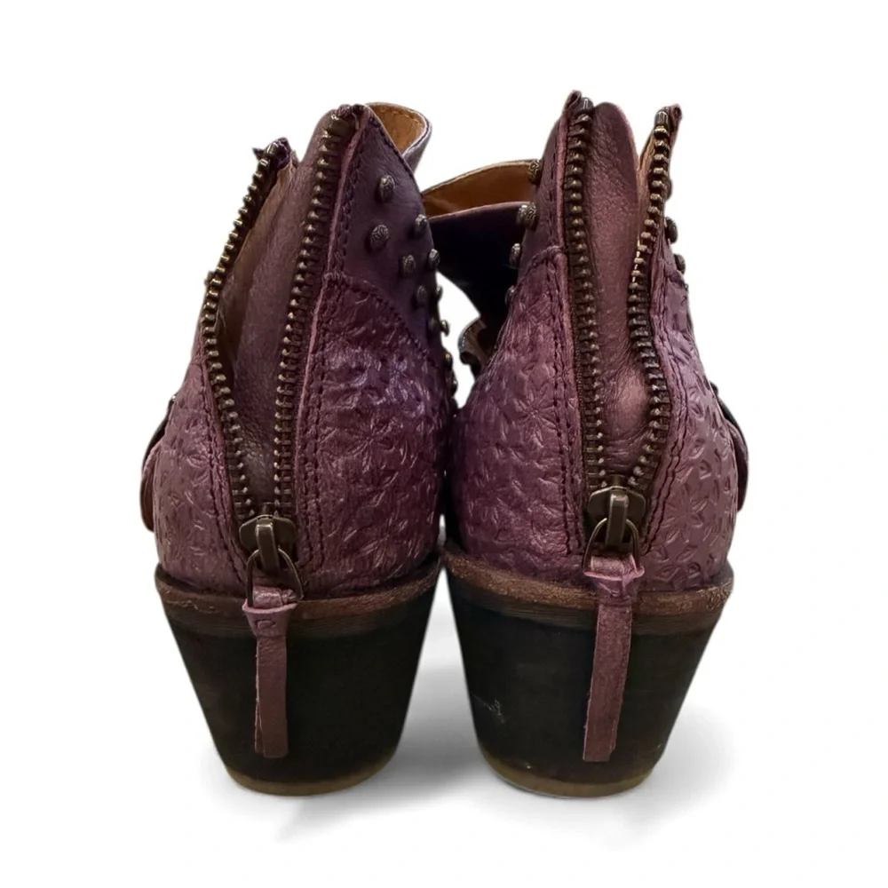 Women's Halsa Melania Ankle‎ Boots Leather Studded Buckle Purple Size 9